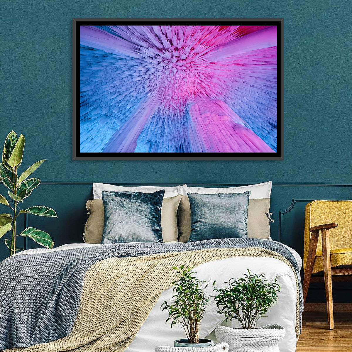 Ethereal Ice Cave Icicles Wall Art in a room, landscape