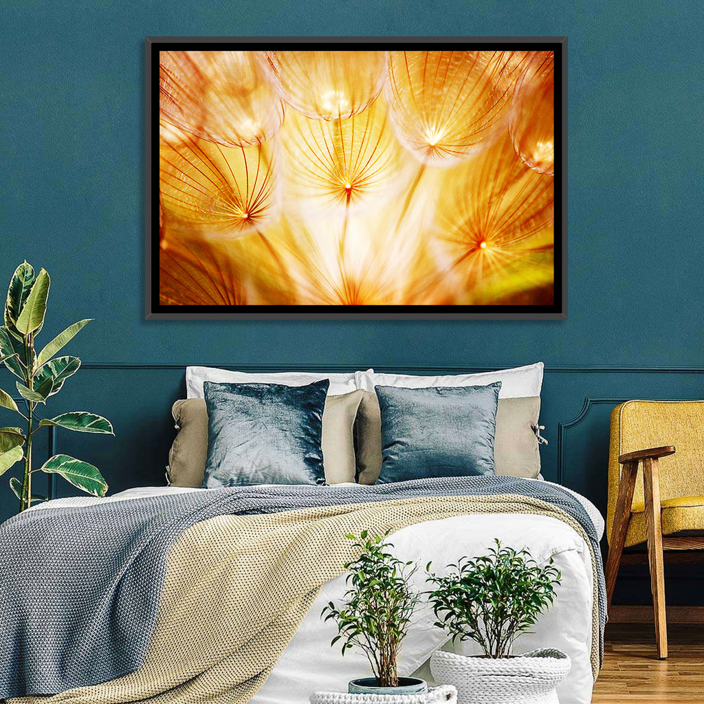 Golden Hour Dandelion Seed Macro Abstract Wall Art