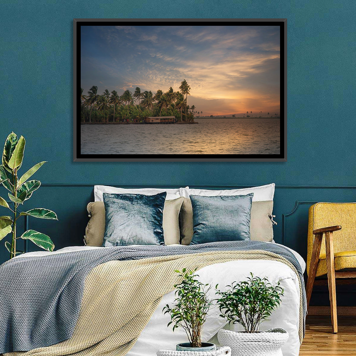 Vembanad Lake Sunset Wall Art in a room, landscape