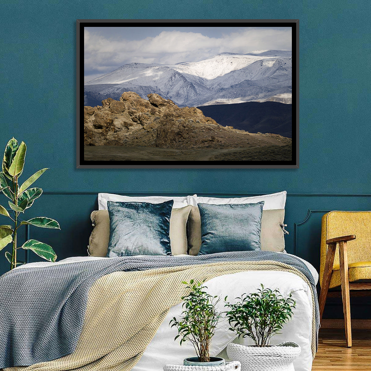 Wonderstone Snow-dusted Mountains Wall Art in a room, landscape