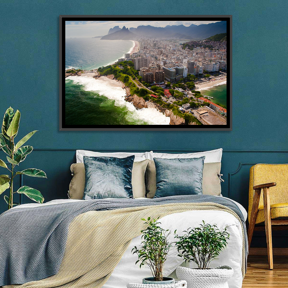 Ipanema Coast Aerial View Wall Art in a room, landscape