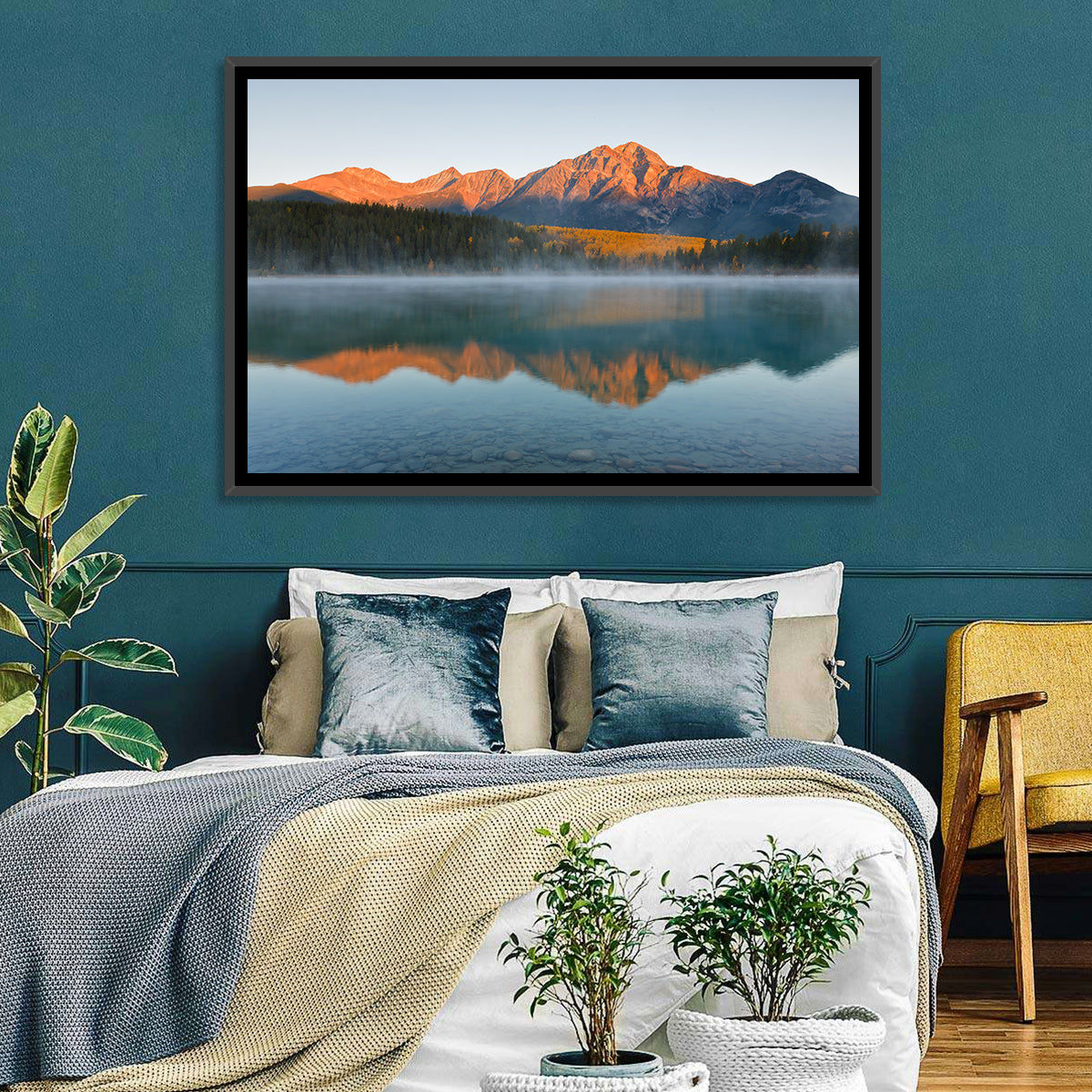 Patricia Lake and Mount Pyramid at Golden Hour Wall Art
