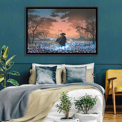 Straw Hat Samurai at Dusk Wall Art