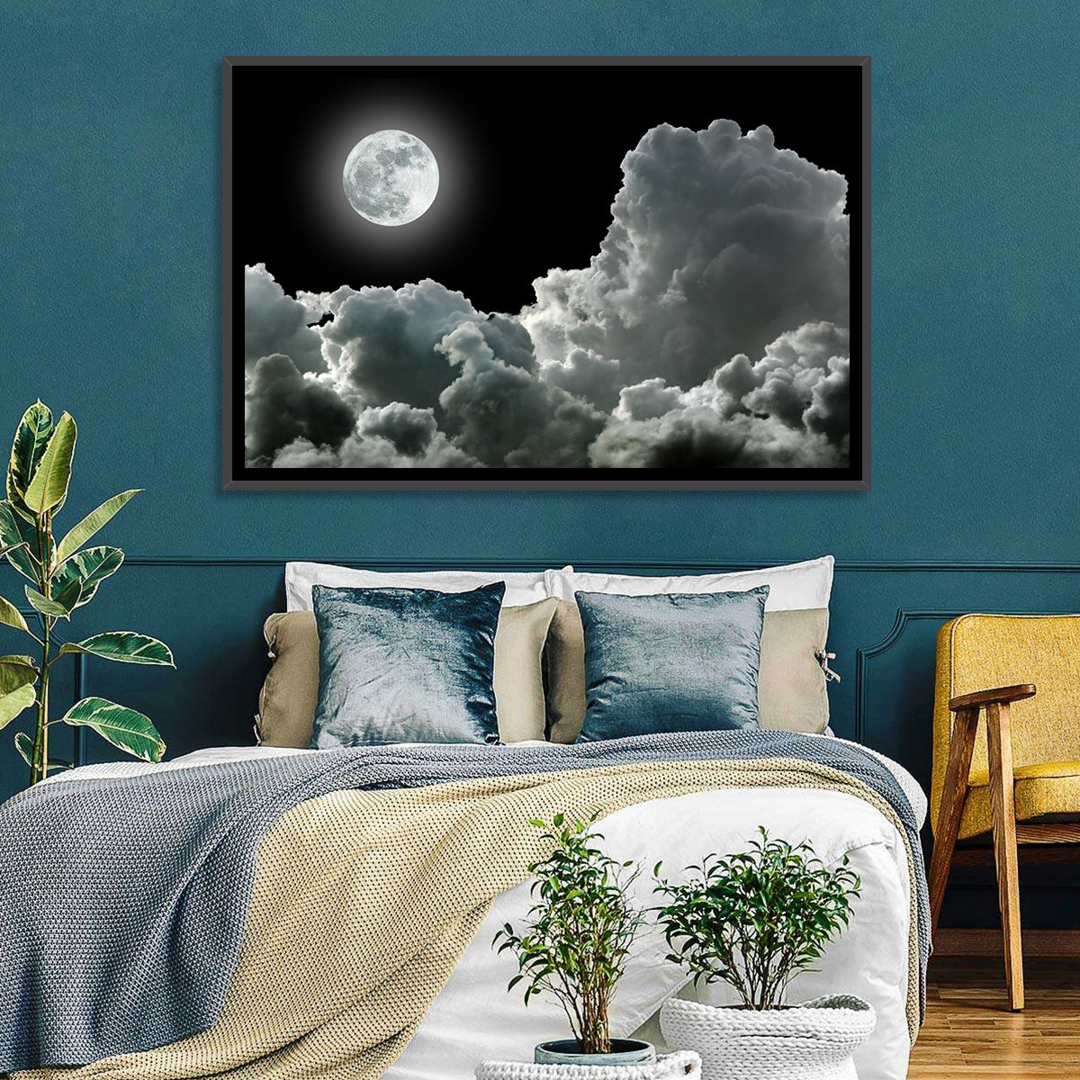 Cloudy Moonlight Wall Art in a room, landscape