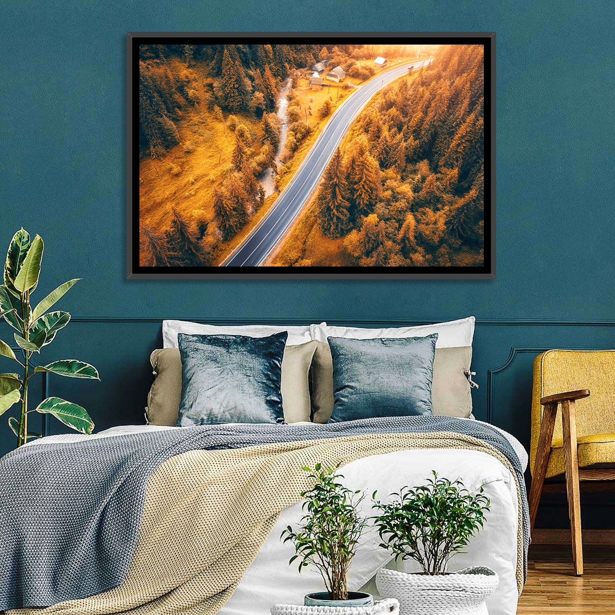 Carpathian Autumn Road Wall Art in a room, landscape