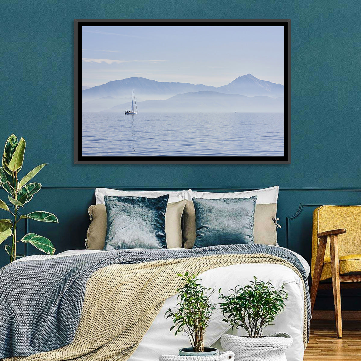 Sailboat and Misty Mountains Wall Art