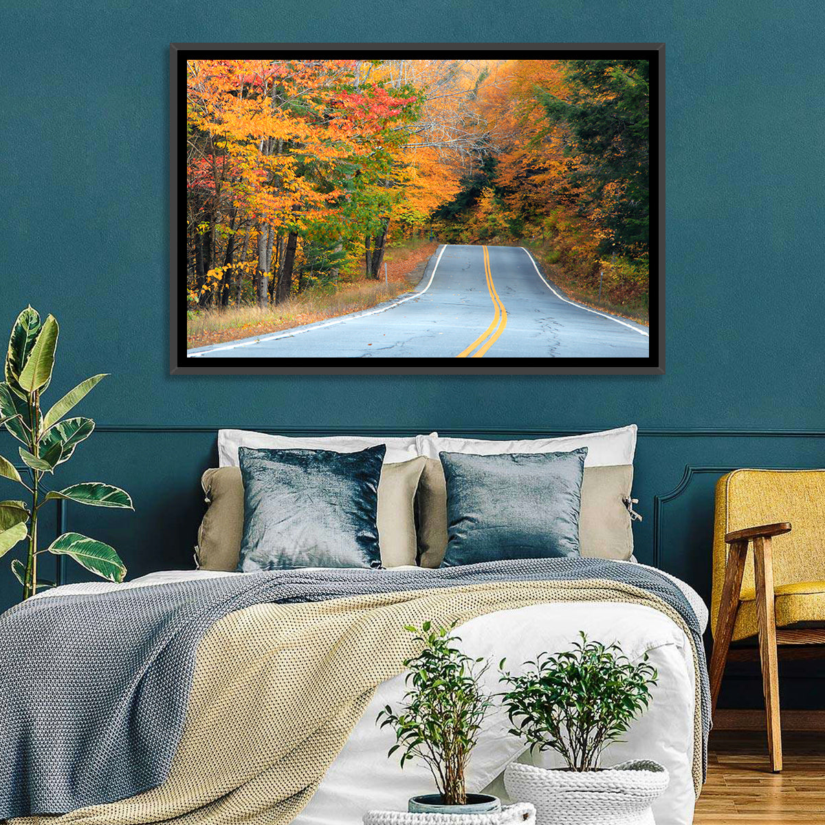 Autumn Road in New Hampshire Wall Art in a room, landscape