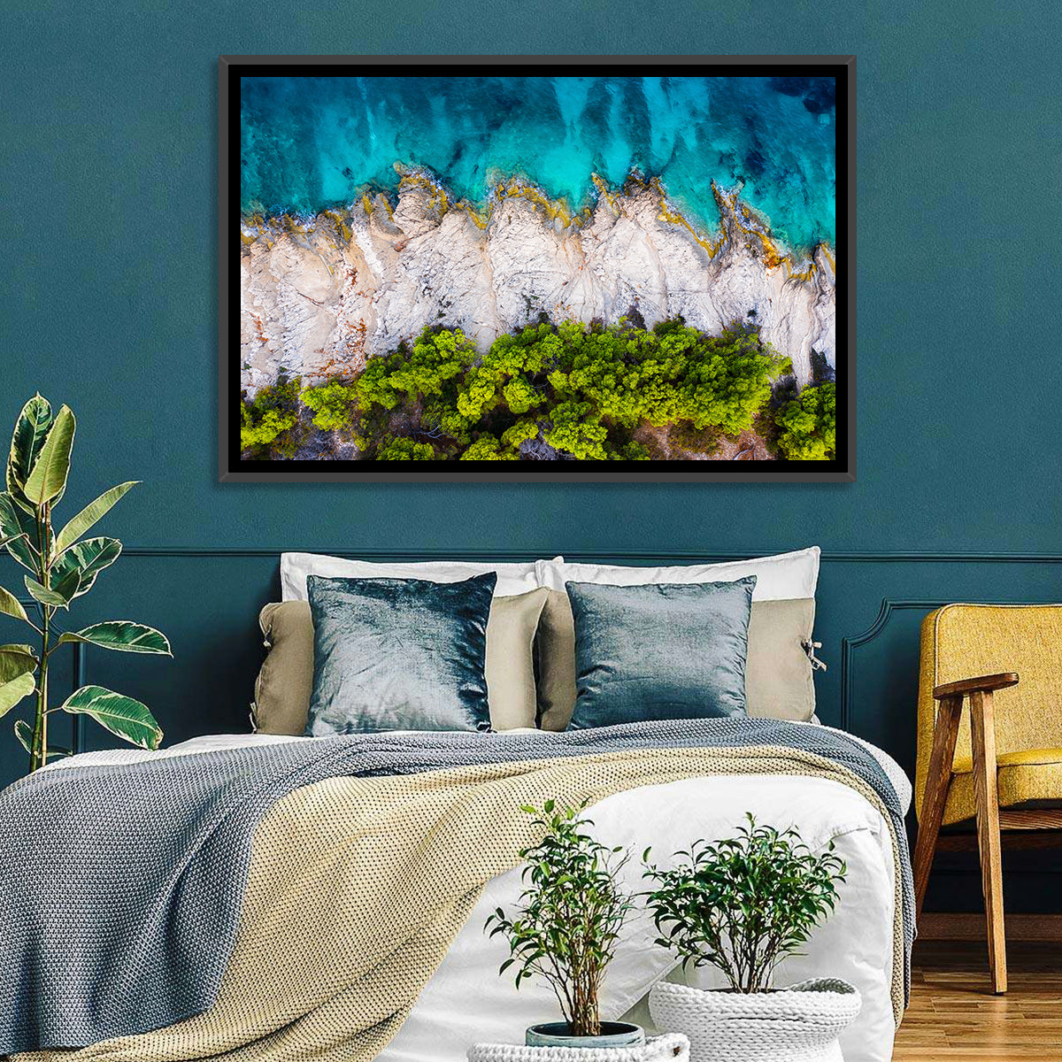 Croatian Coastscape Wall Art in a room, landscape
