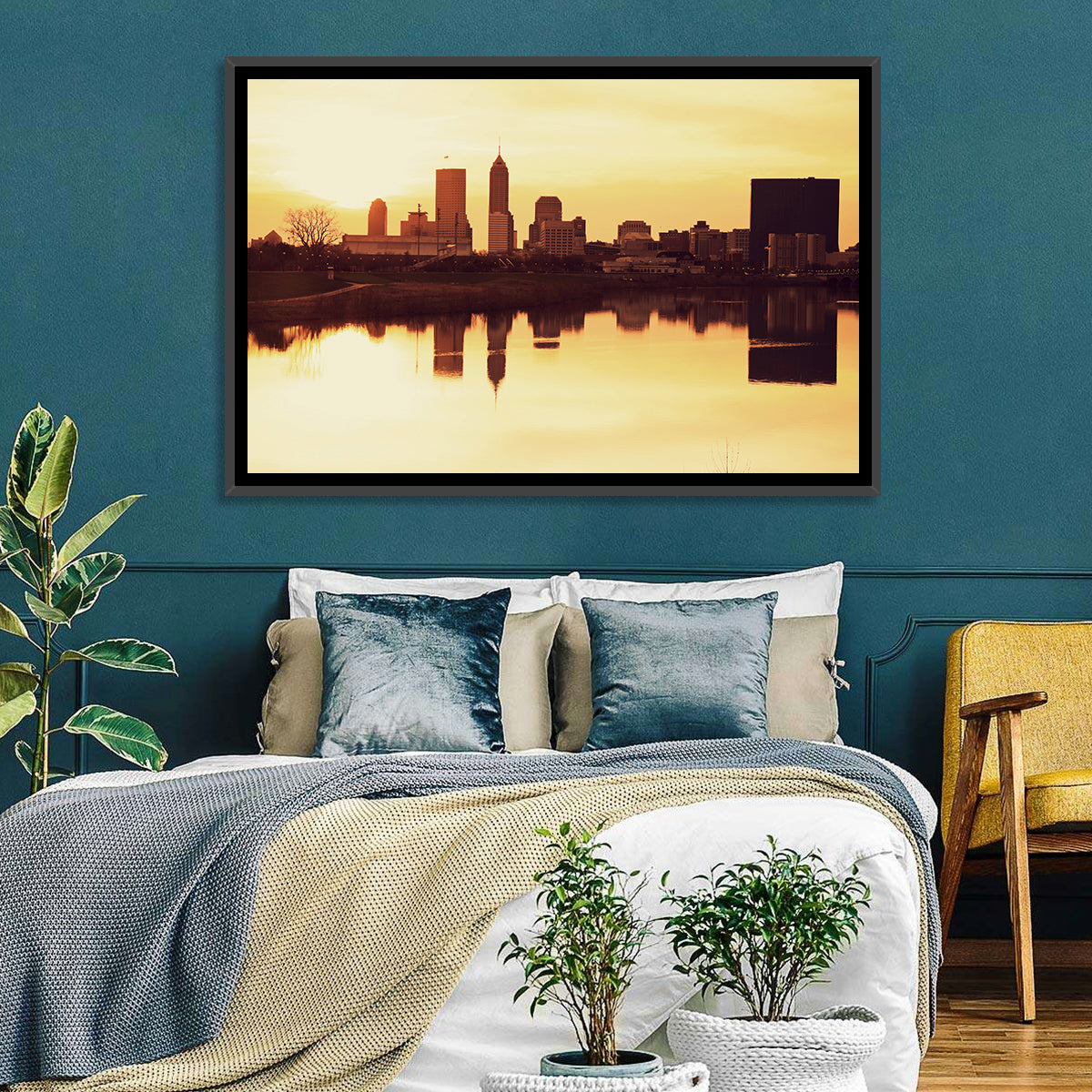 Indianapolis Golden Hour Skyline Wall Art in a room, landscape