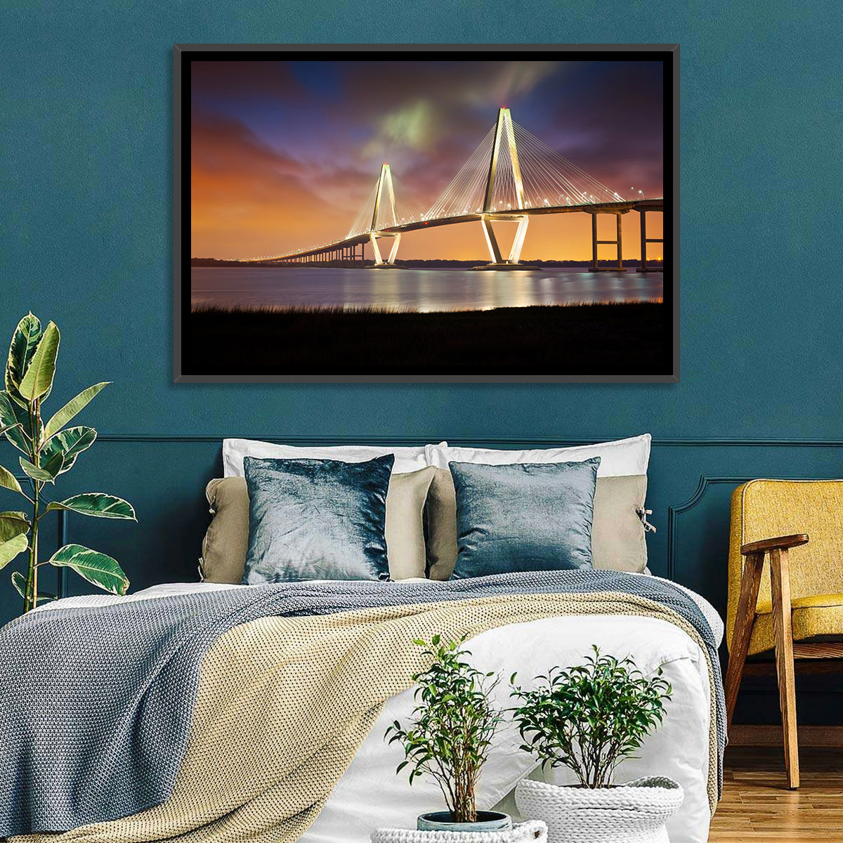 Arthur Ravenel Jr. Bridge at Dusk Wall Art in a room, landscape