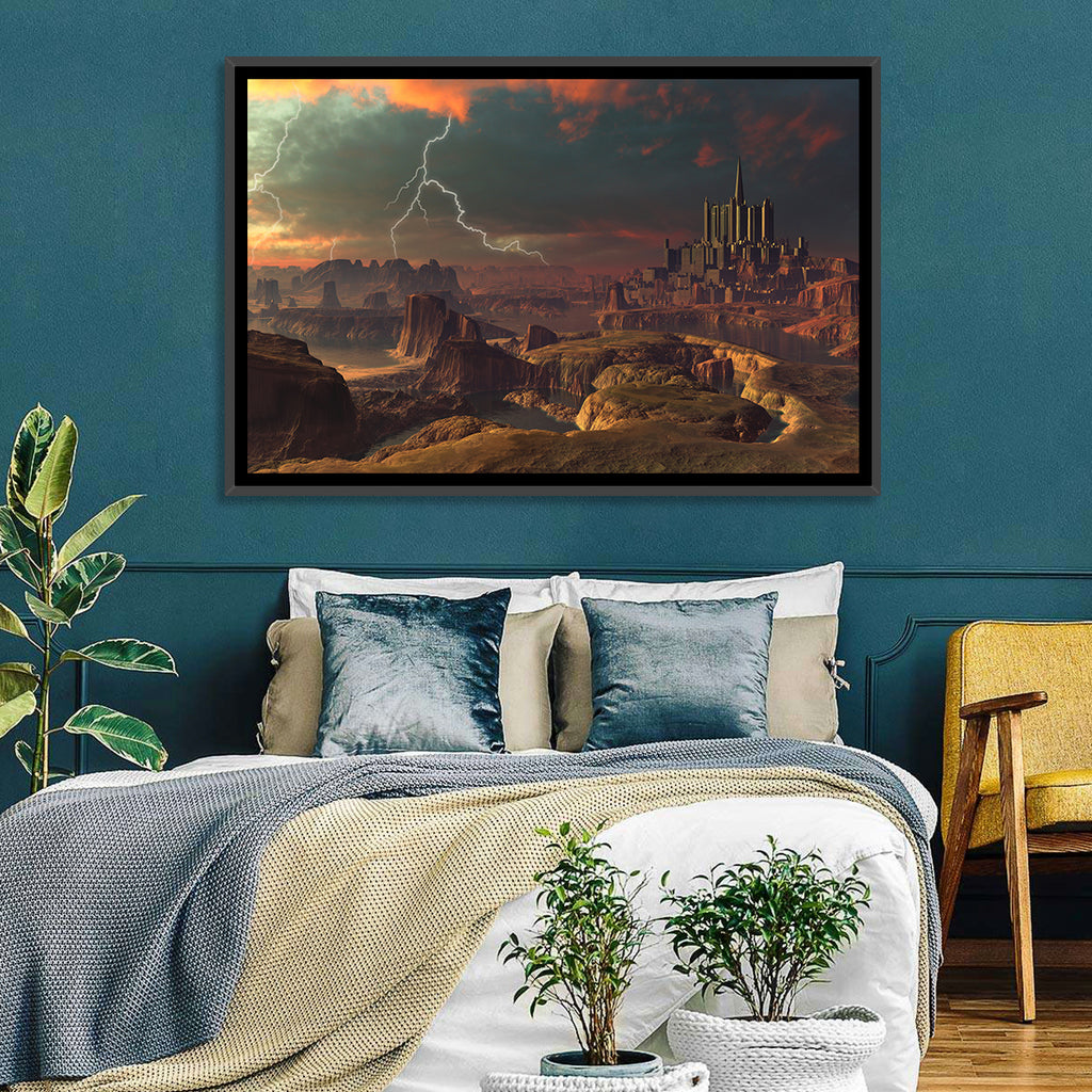 Dusk Storm Over Alien Fortress Wall Art