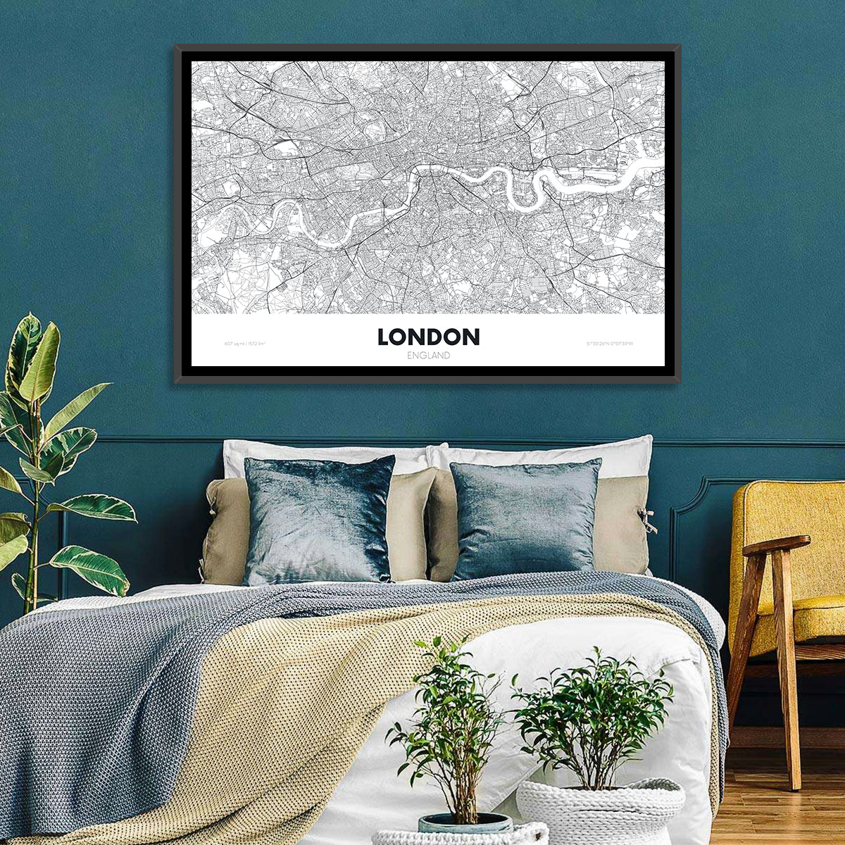 London River Map Wall Art in a room, landscape