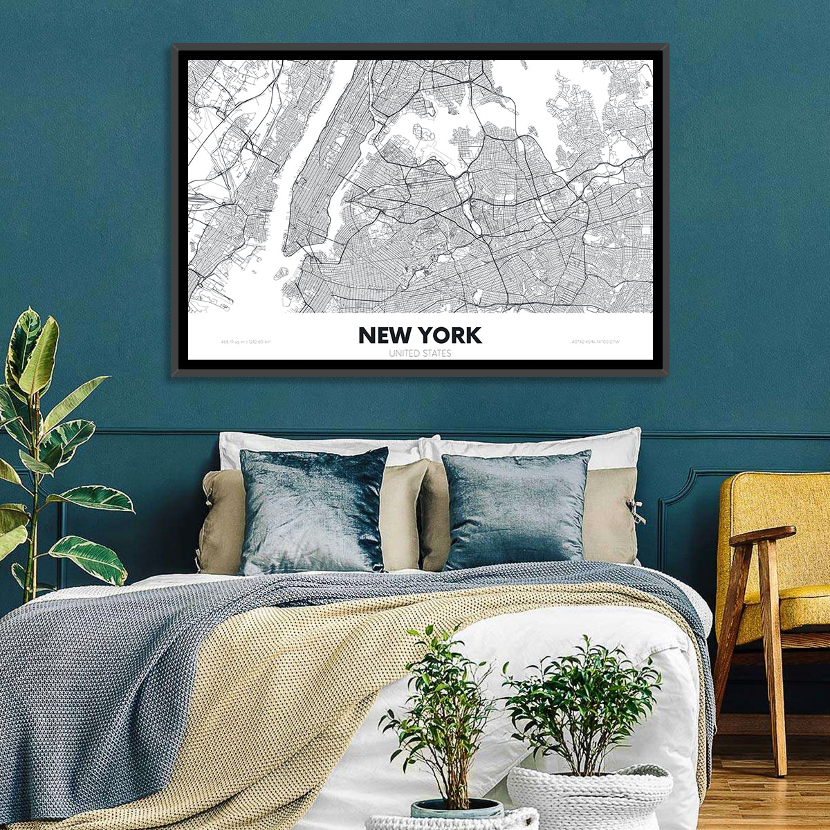 New York Street Grid Map Wall Art in a room, landscape
