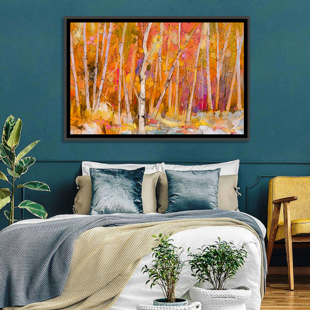 Autumn Birch Grove Painting Wall Art