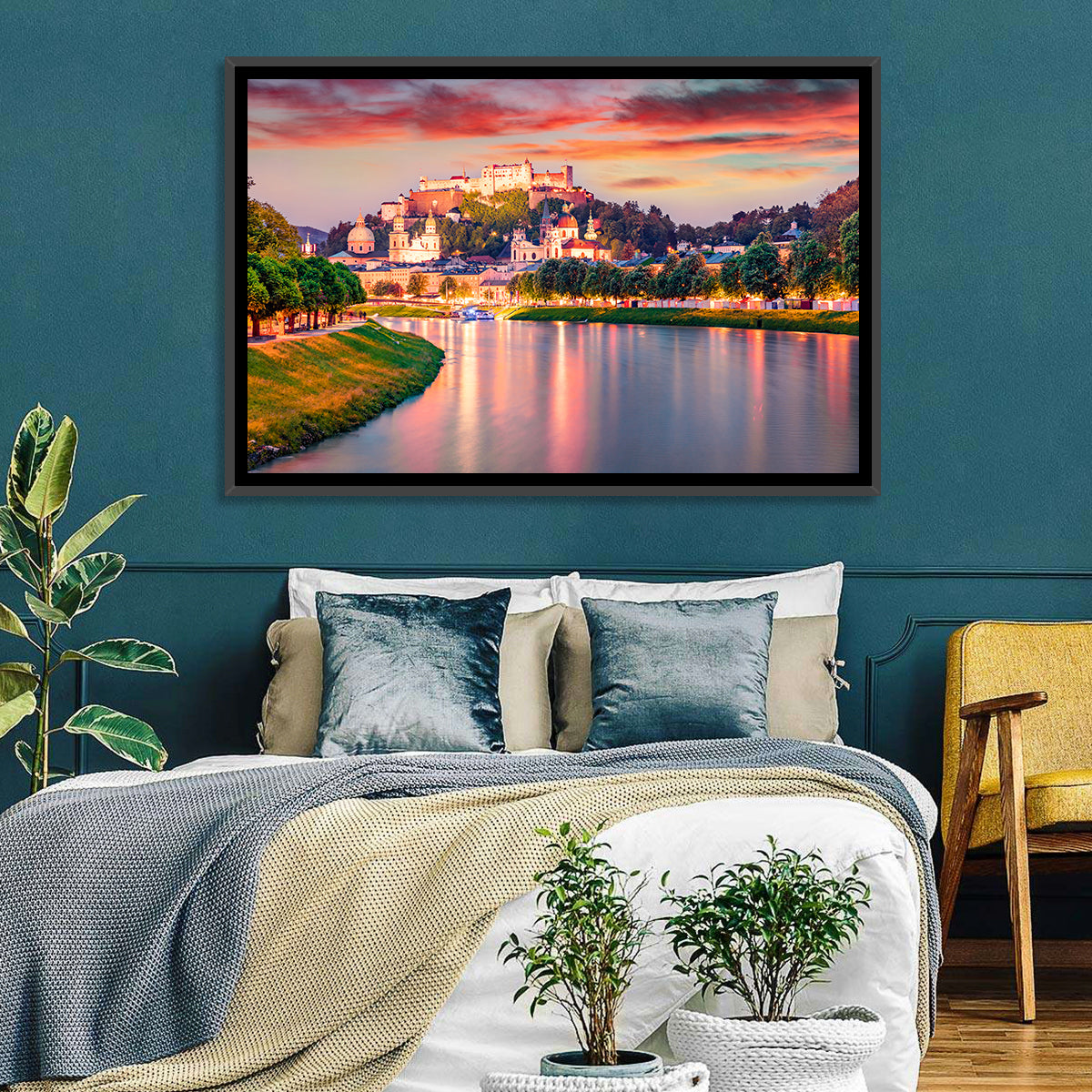 Hohensalzburg Fortress at Sunset Wall Art in a room, landscape