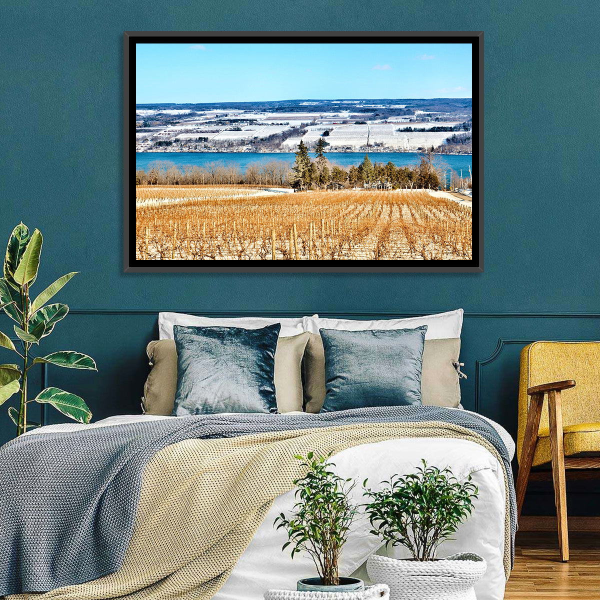 Seneca Lake Vineyard Wall Art in a room, landscape