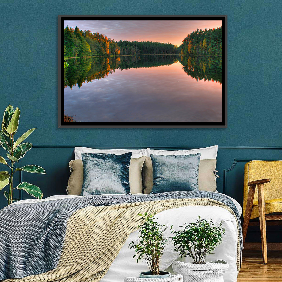 Estonian Lake at Golden Hour Wall Art in a room, landscape