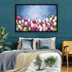 Tulips on Textured Blue Wall Art