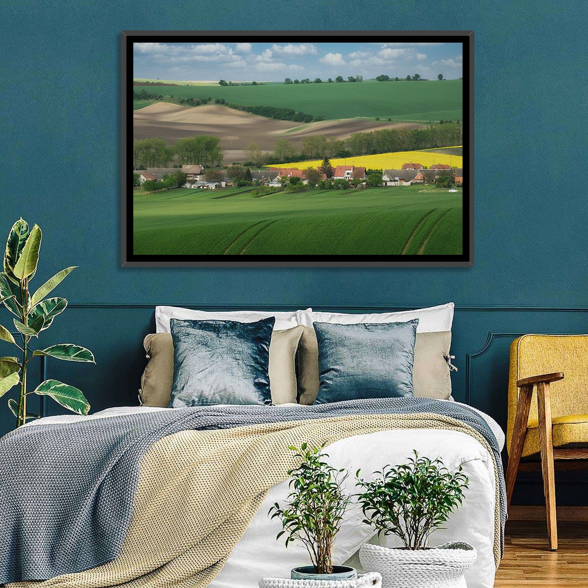 Gentle Moravian Hills Wall Art in a room, landscape