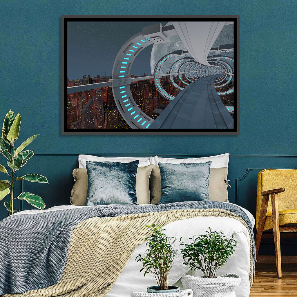 Futuristic City Tunnel with Moon Wall Art