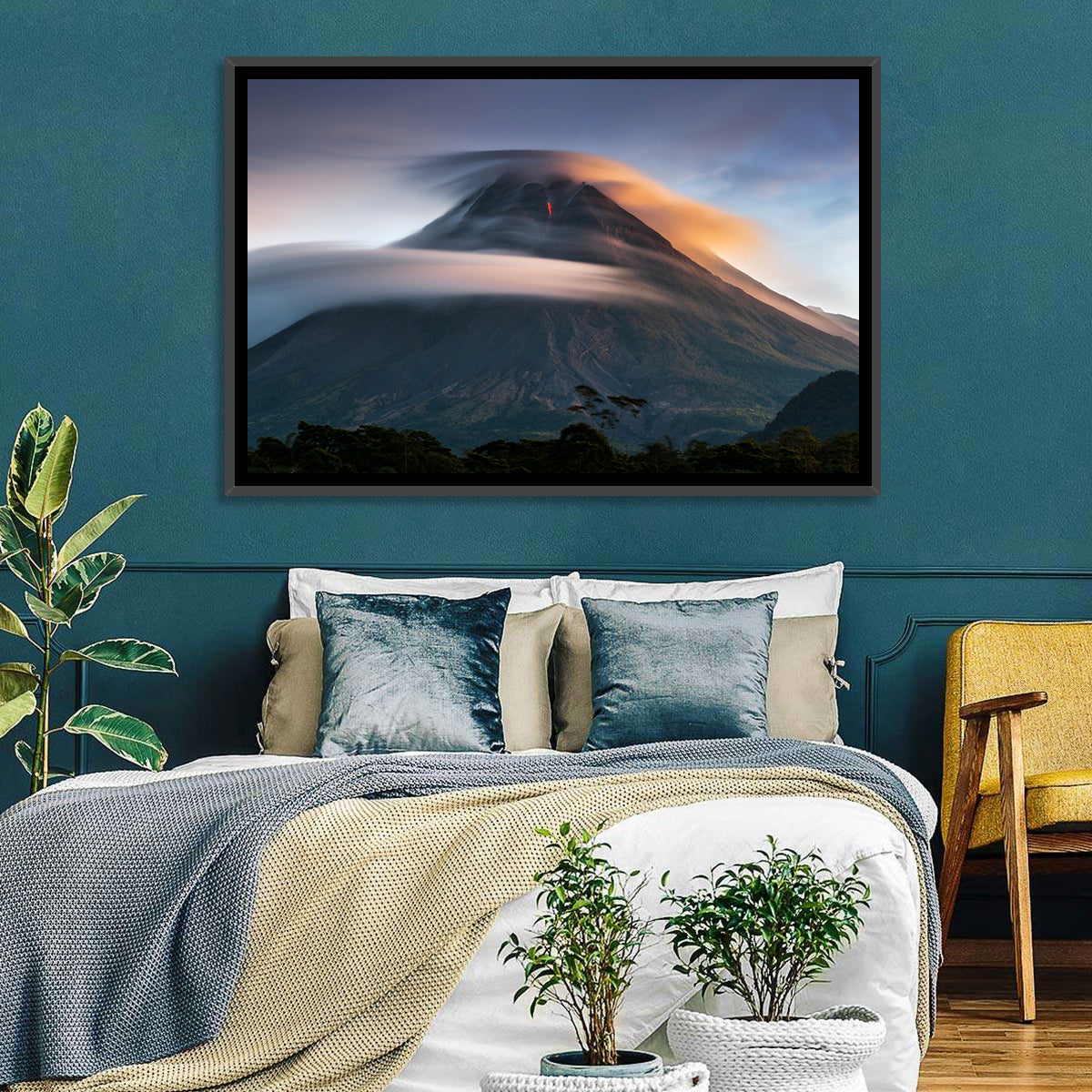 Mount Merapi at Dusk Wall Art in a room, landscape