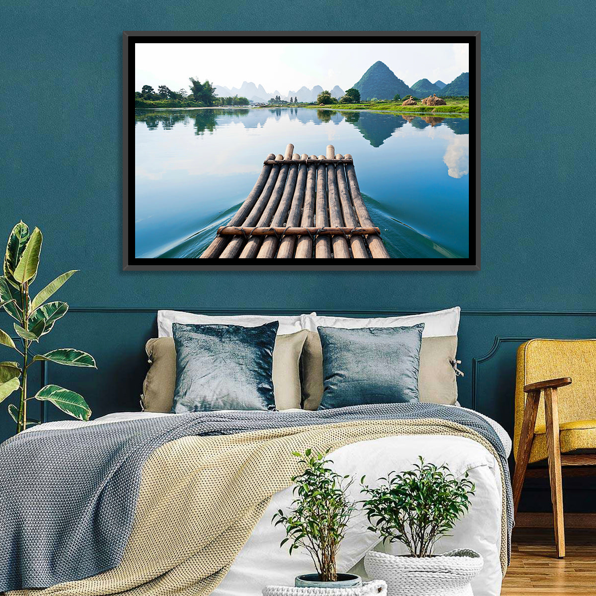 Li River Bamboo Raft, Guilin Wall Art in a room, landscape