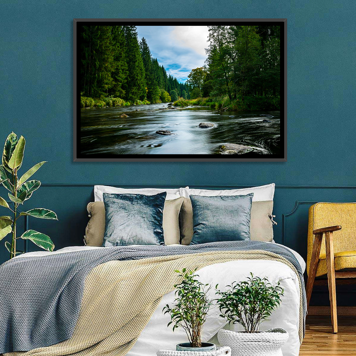 Bavarian Forest River Wall Art in a room, landscape