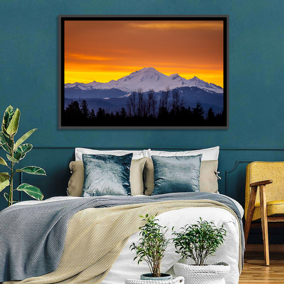 Sunrise Over Mount Baker Wall Art in a room, landscape
