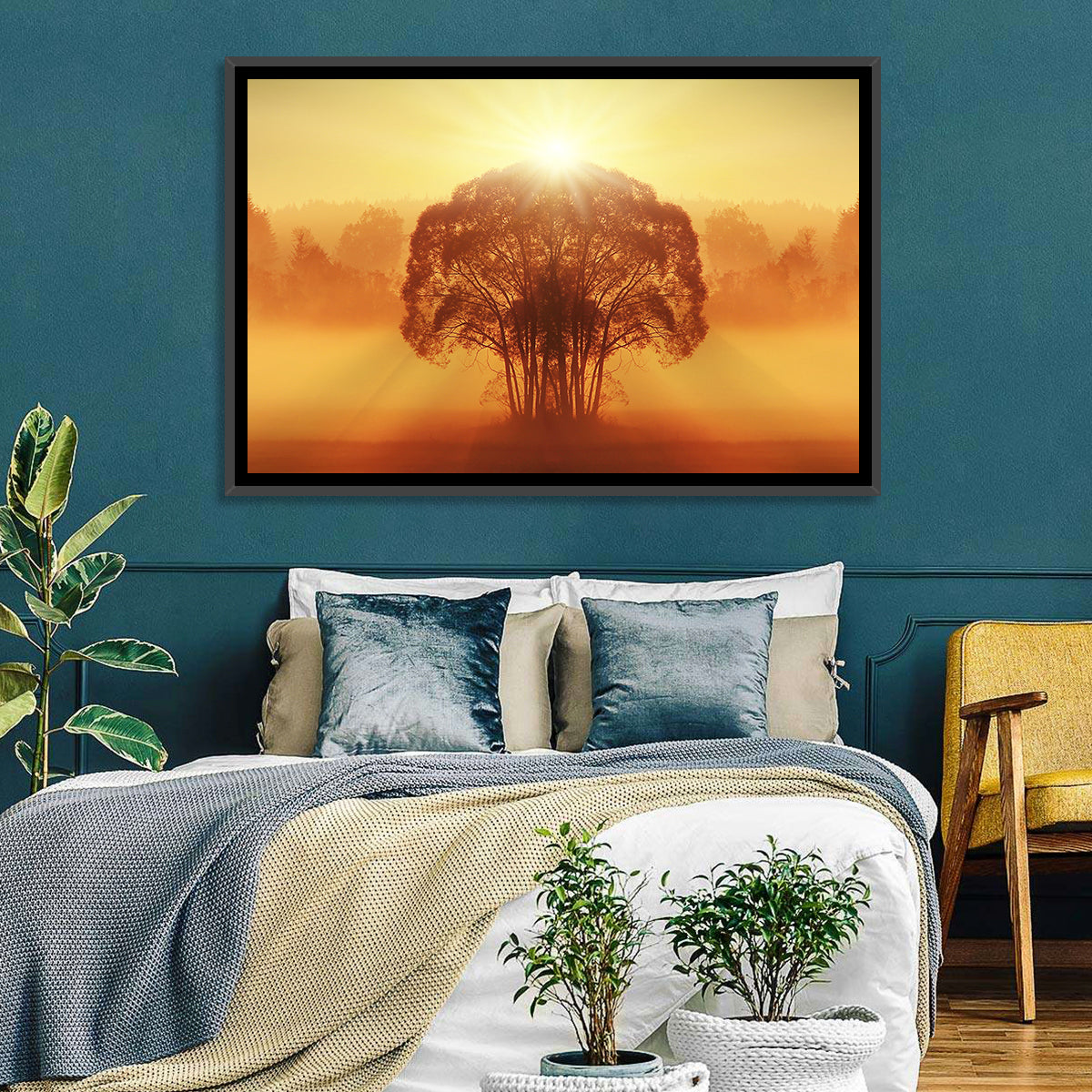 Golden Haze Tree at Sunset Wall Art