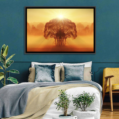 Golden Haze Tree at Sunset Wall Art