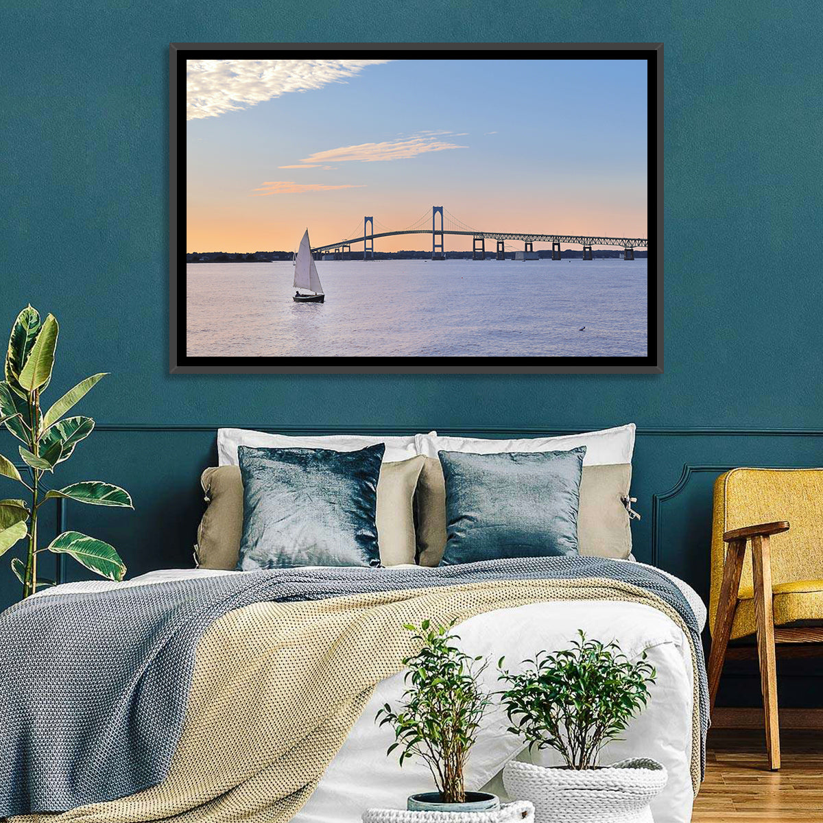 Newport Bridge at Sunset Wall Art in a room, landscape