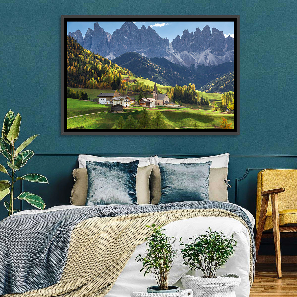 Santa Maddalena Autumn Village Wall Art in a room, landscape