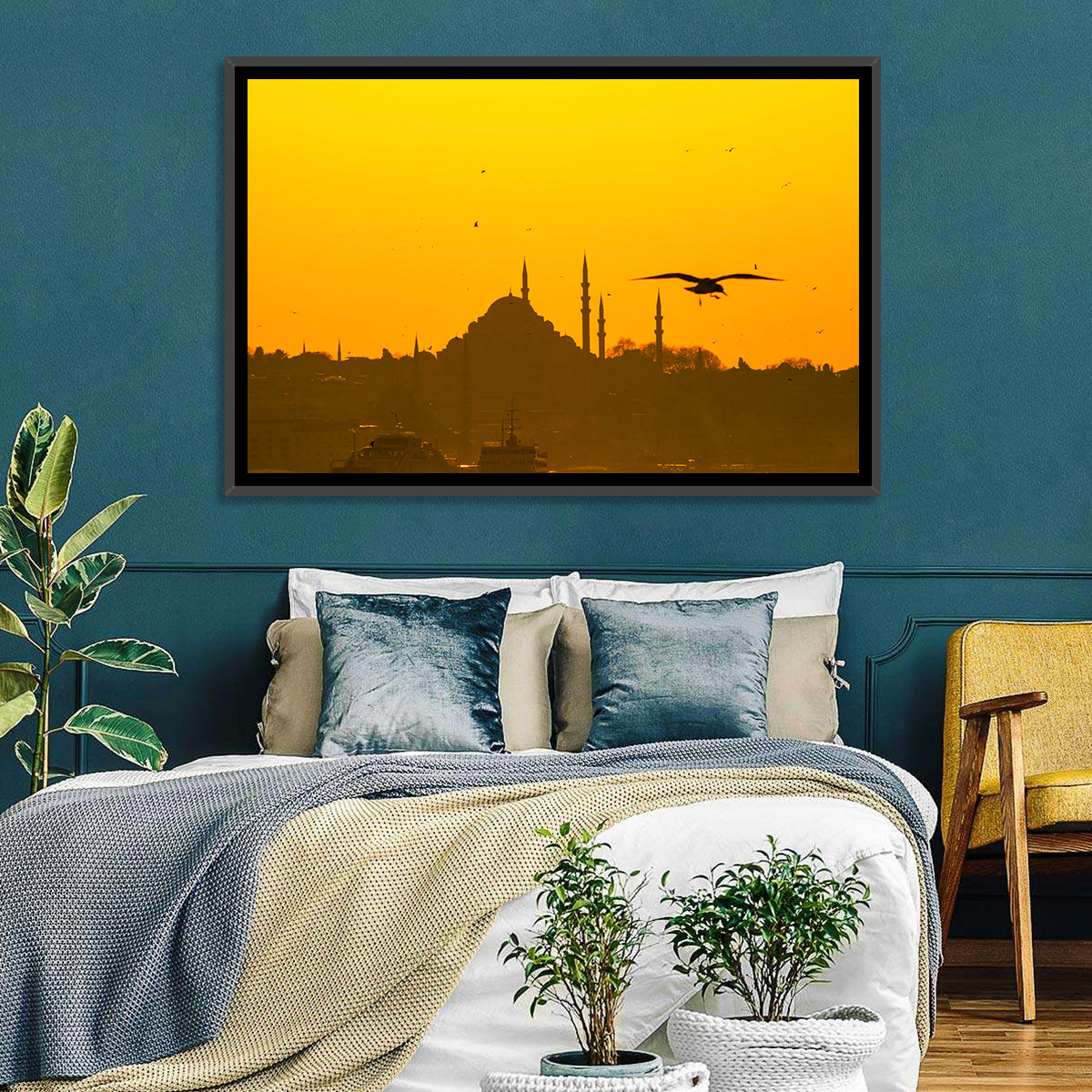 Süleymaniye Mosque Golden Hour Silhouette Wall Art in a room, landscape