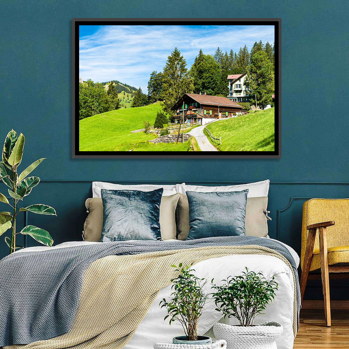 Wengen Alpine Chalet Path Wall Art in a room, landscape