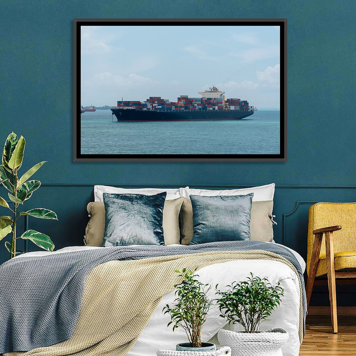 Harbor Container Ship at Sea Wall Art in a room, landscape