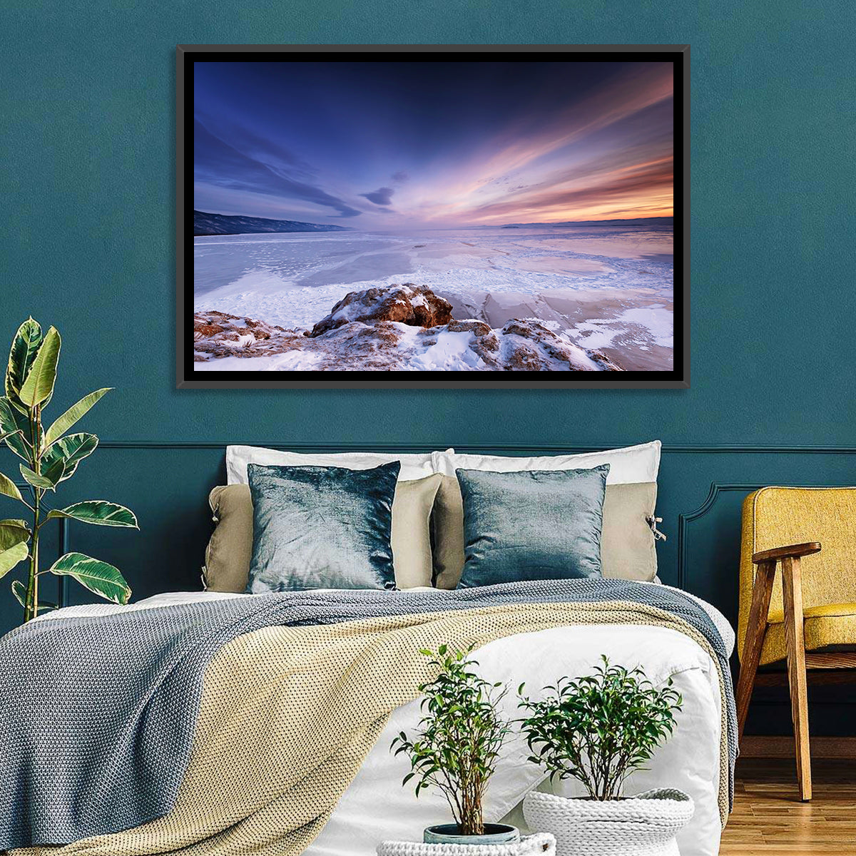Frozen Lake Ice and Sunset Sky Wall Art