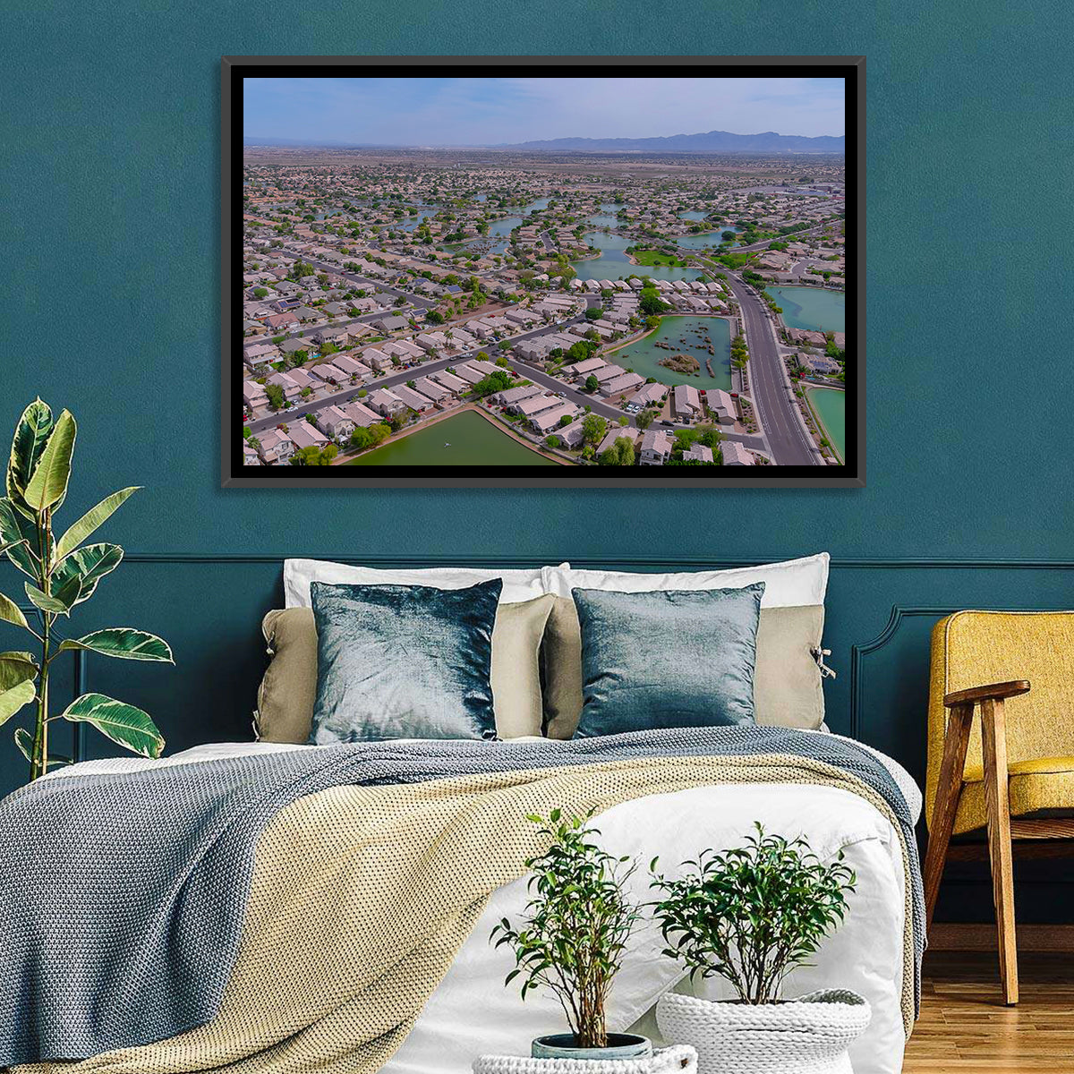 Aerial Desert Suburb with Lakes Wall Art