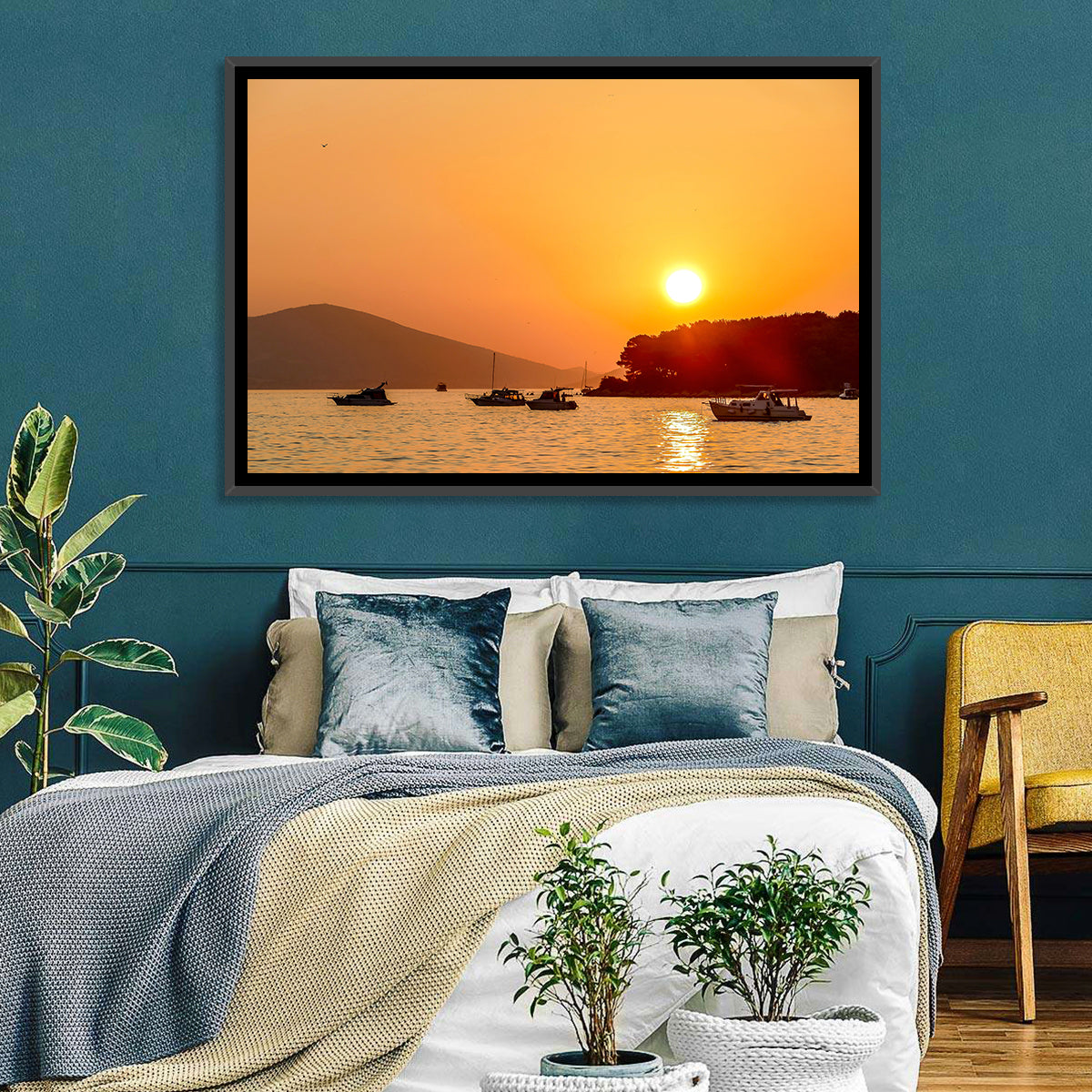 Golden Harbor Sunset Wall Art
