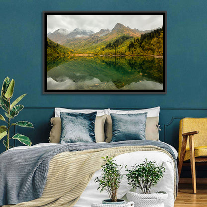 Kardyvach Lake Reflection Under Clouded Peaks Wall Art