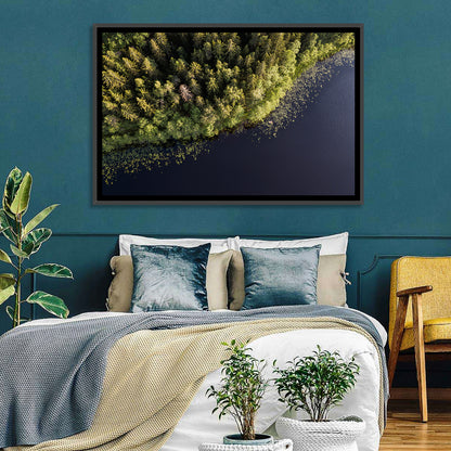 Aerial Lake with Red Boat Wall Art