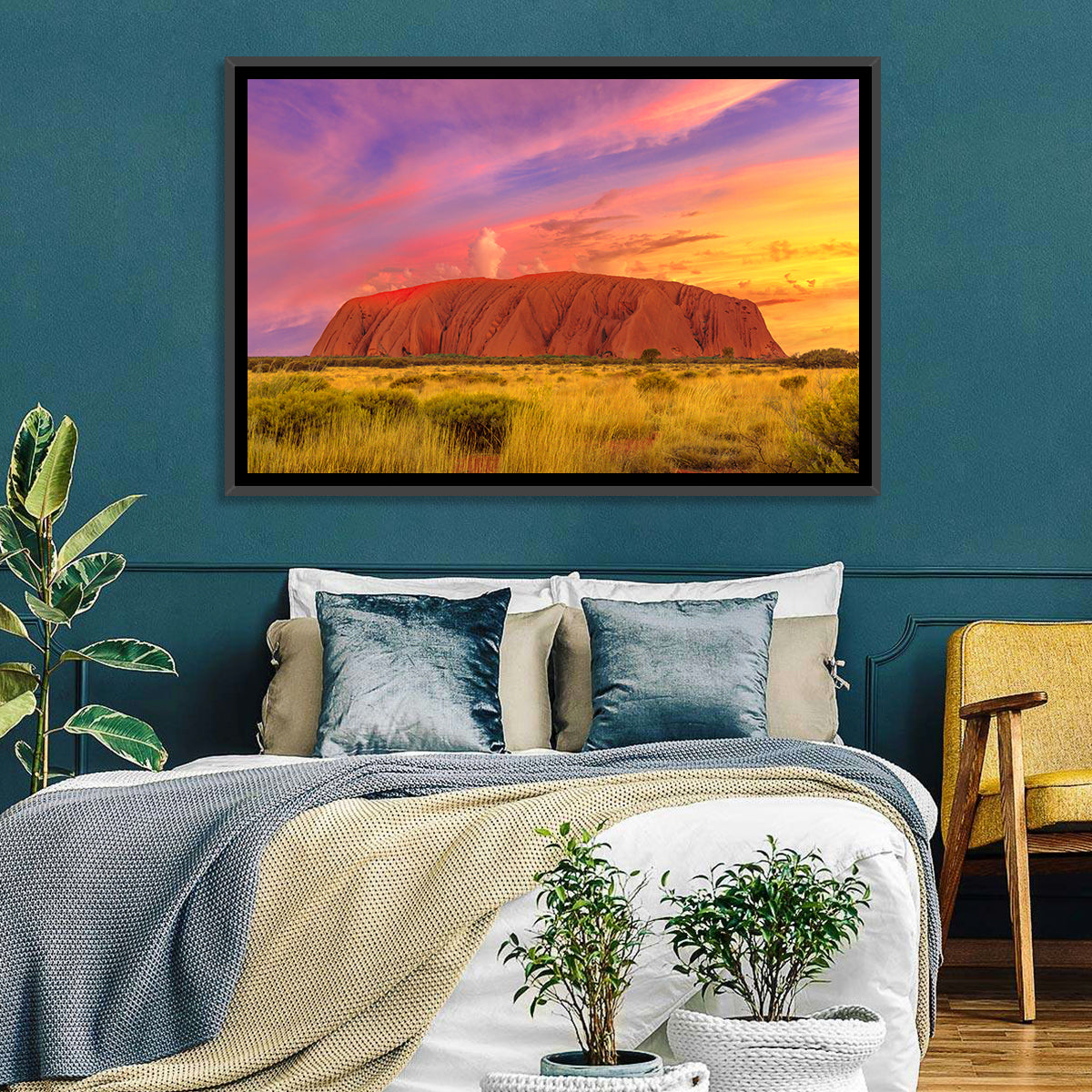 Uluru Golden Hour Sunset Wall Art in a room, landscape