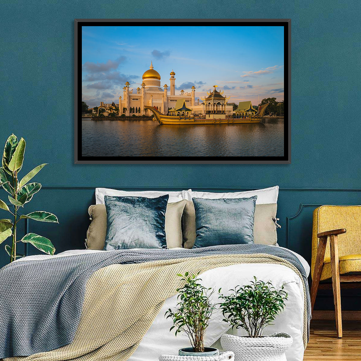 Sultan Omar Ali Saifuddien Mosque at Golden Hour Wall Art in a room, landscape