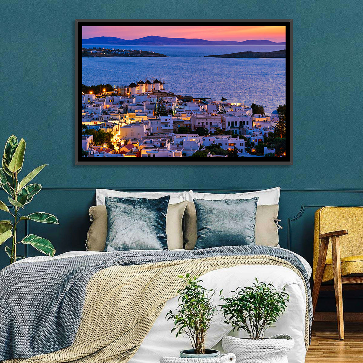 Kato Mili Windmills at Twilight Wall Art in a room, landscape