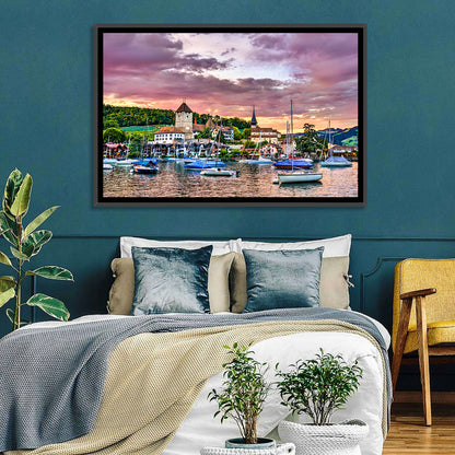 Spiez Castle Harbor Sunset Wall Art