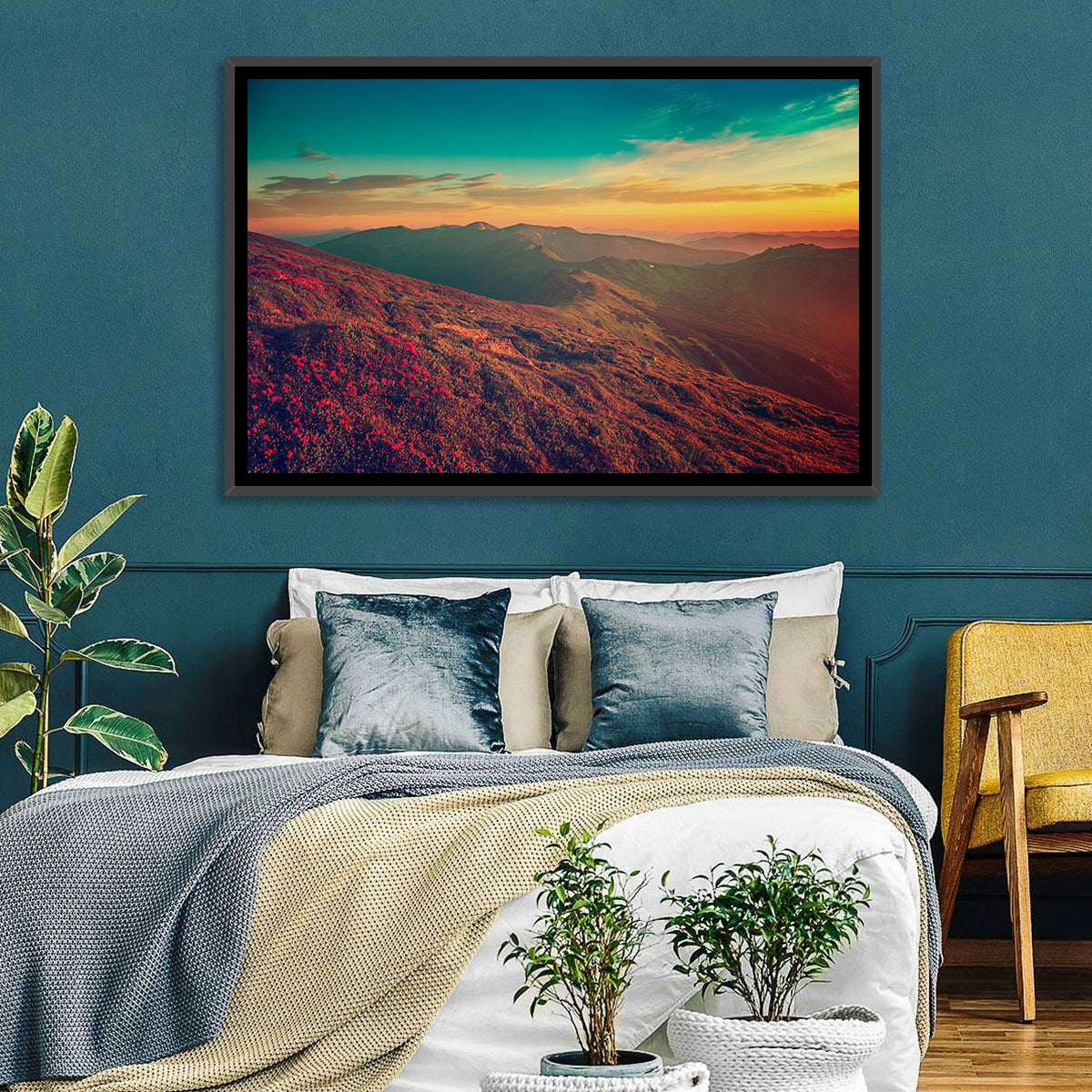 Alpine Rhododendrons at Golden Sunrise Wall Art in a room, landscape
