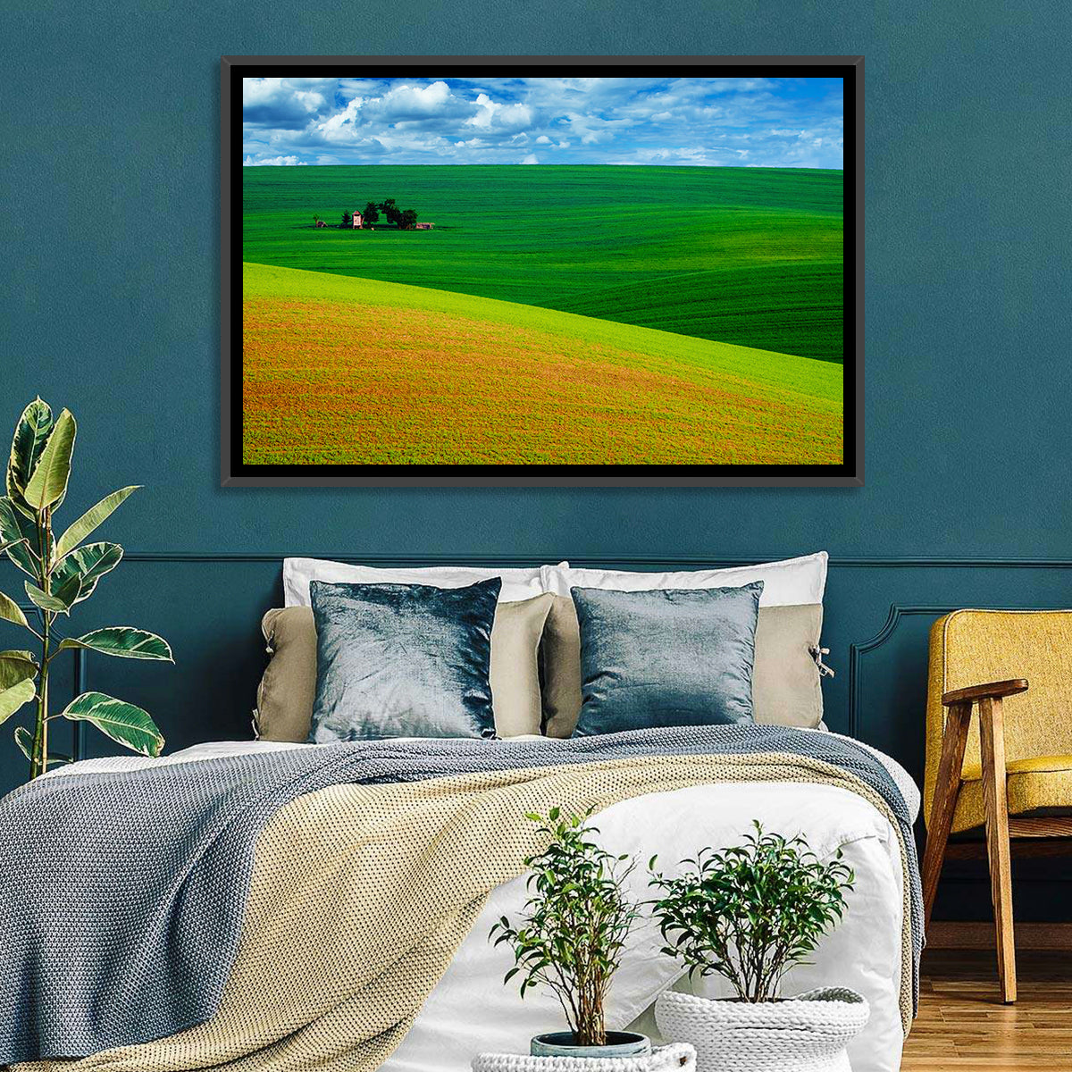 Golden Field and Green Hillside Wall Art