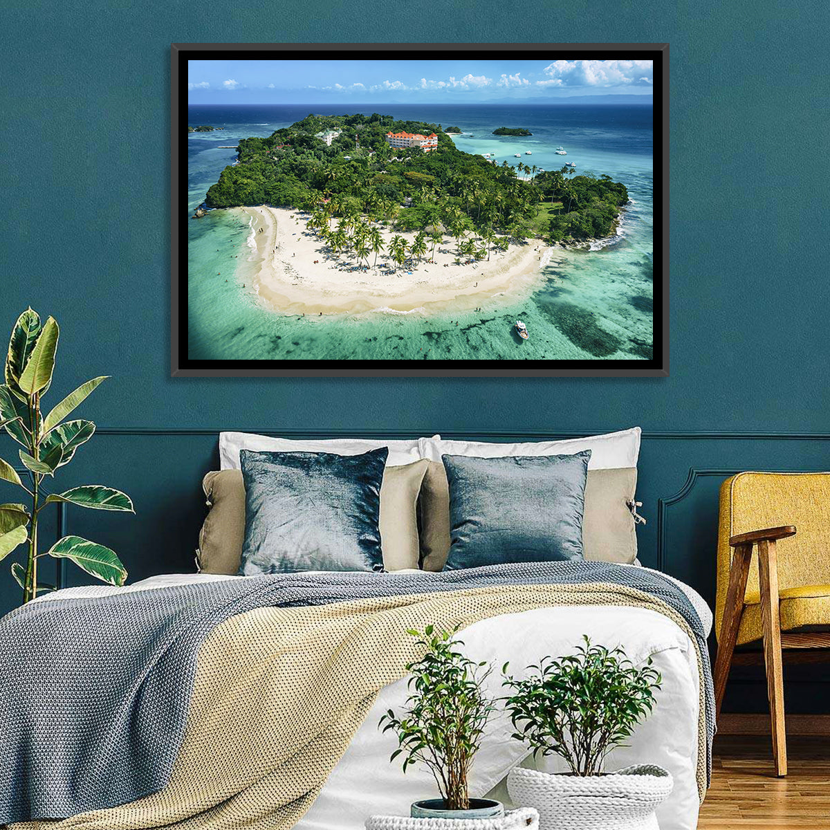 Cayo Levantado Aerial Beach Resort Wall Art in a room, landscape