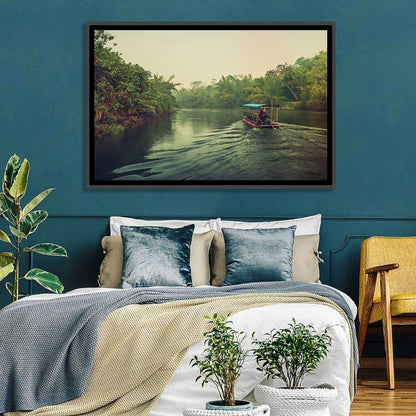Misty Long-tail Boat on River Kwai Wall Art