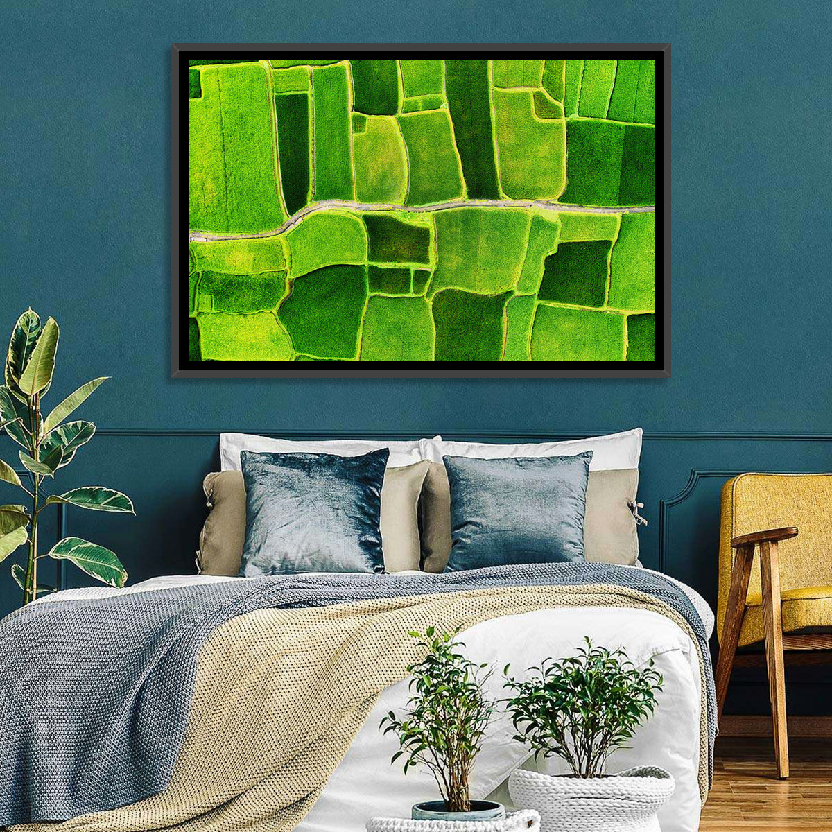 Verdant Rice Terrace Grid Wall Art in a room, landscape