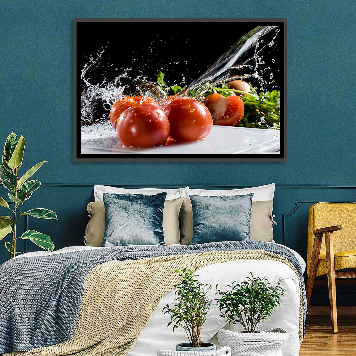 Tomatoes with Water Splash Wall Art in a room, landscape